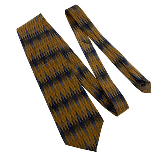 Vintage FN Fashion Neckwear Mens Silk Tie Copper Blue Geometric Necktie Office - Picture 2 of 9